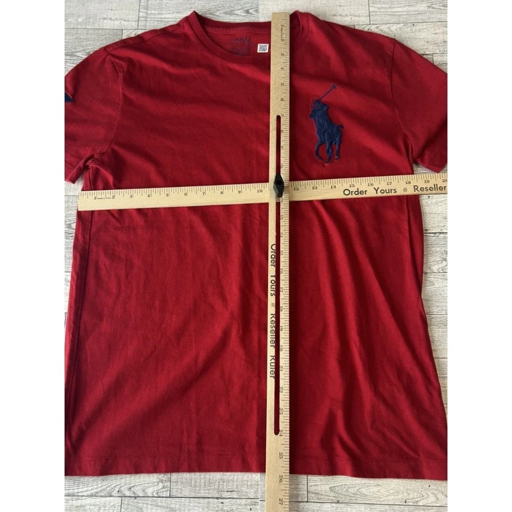 Polo Ralph Lauren Navy Blue Big Pony Number 3 Red T Shirt Mens Single Stitch SM